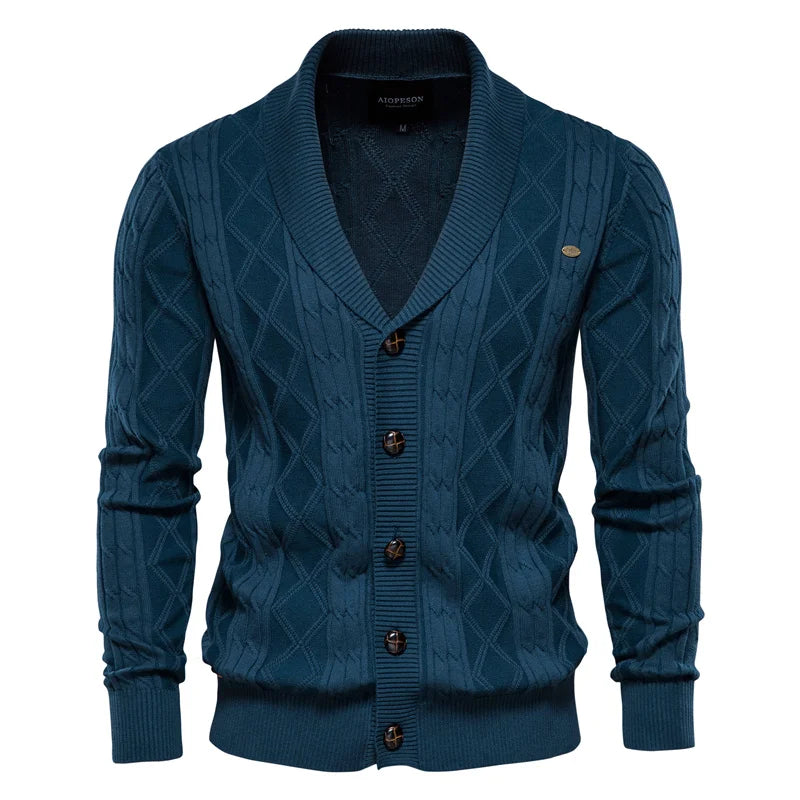 Men's Argyle Solid Colour Cardigan Casual Quality Zipper Cotton Winter Sweaters Basic Cardigans for Men