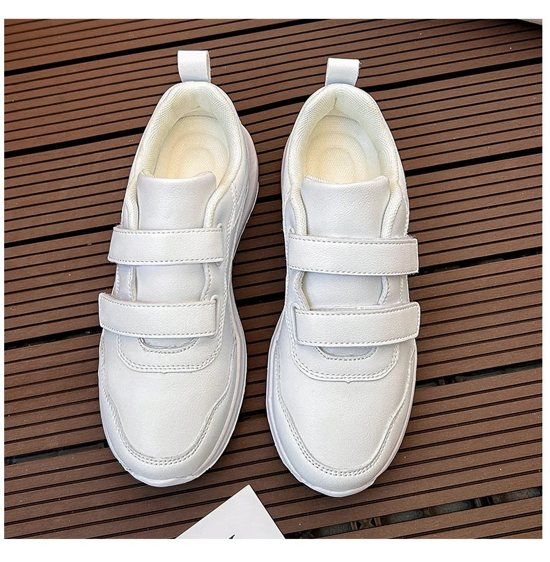 Student Sneakers Unisex White Shoes Magic Buckles Lightweight Couple Shoes for Sports School Dance Running