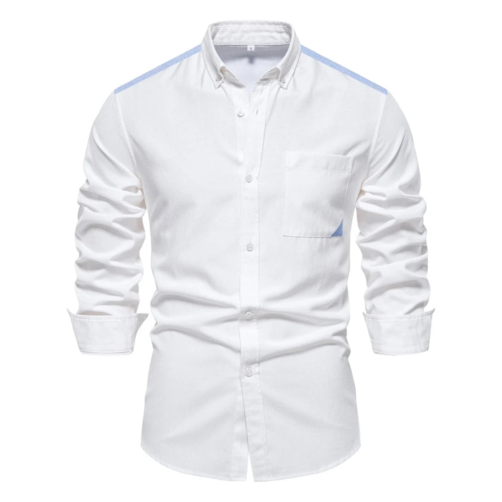 Men's Spring Patchwork Oxford Shirt Casual Wear Cotton Blend Pocket Shirts For Men