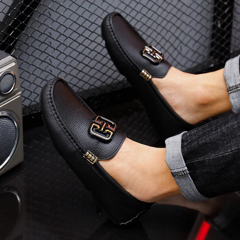 Fashion Black Men Casual Moccasin Shoes Gentleman Youth Trendy Driving Shoes Light Weight Mens Casual Loafers Big Size 38-46