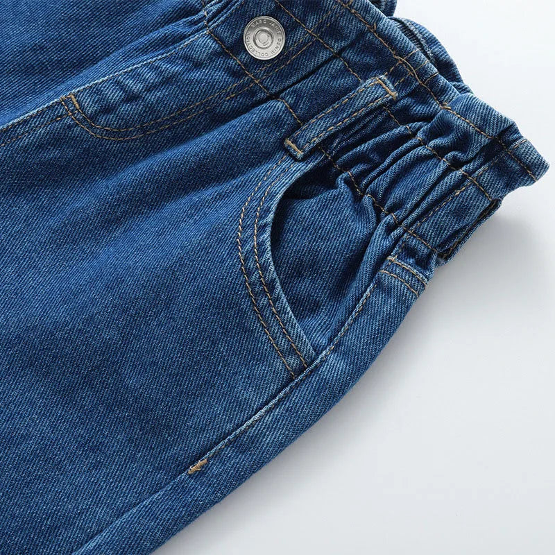 New Spring Kids Jeans Girls Boys Cute Solid Colour Denim Blue Pants Children Loose Trousers 4-6Y Unisex