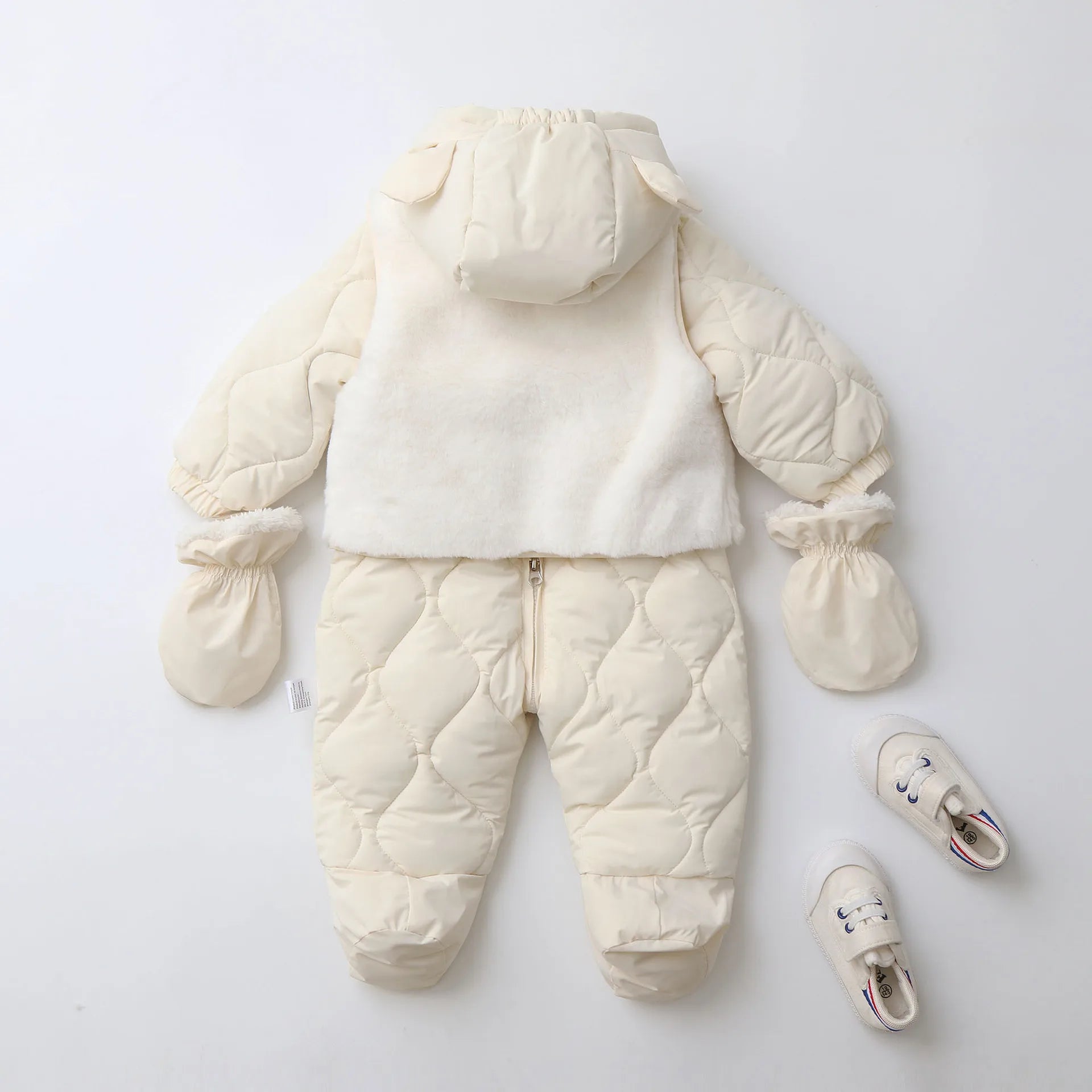 Baby's 2Pcs Winter Warm Clothes Thicken Fleece Rompers Jumpsuits Fur Lining Footie and Vest Snowsuit For Toddlers 0-2Y