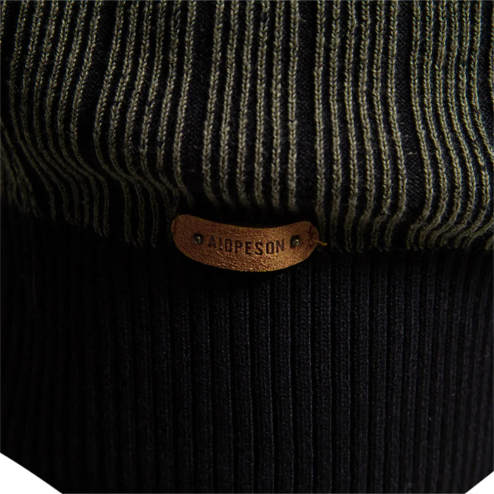 Men's Mock Neck Cotton Pullover Sweaters Autumn Winter Warm Stripped Sweater for Men