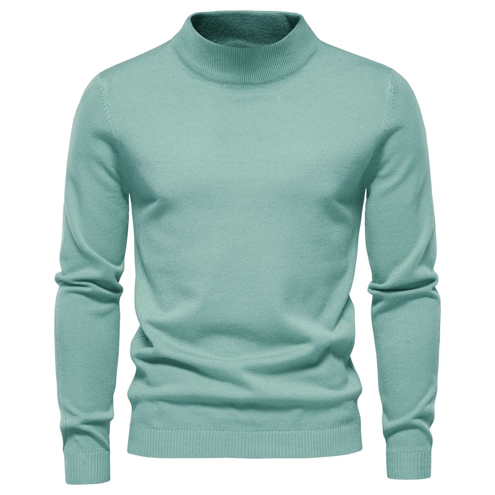 Men's Soft Mid Neck Pullover Casual Solid Colour Winter Warm Men's Sweater High Quality Pullover For Men