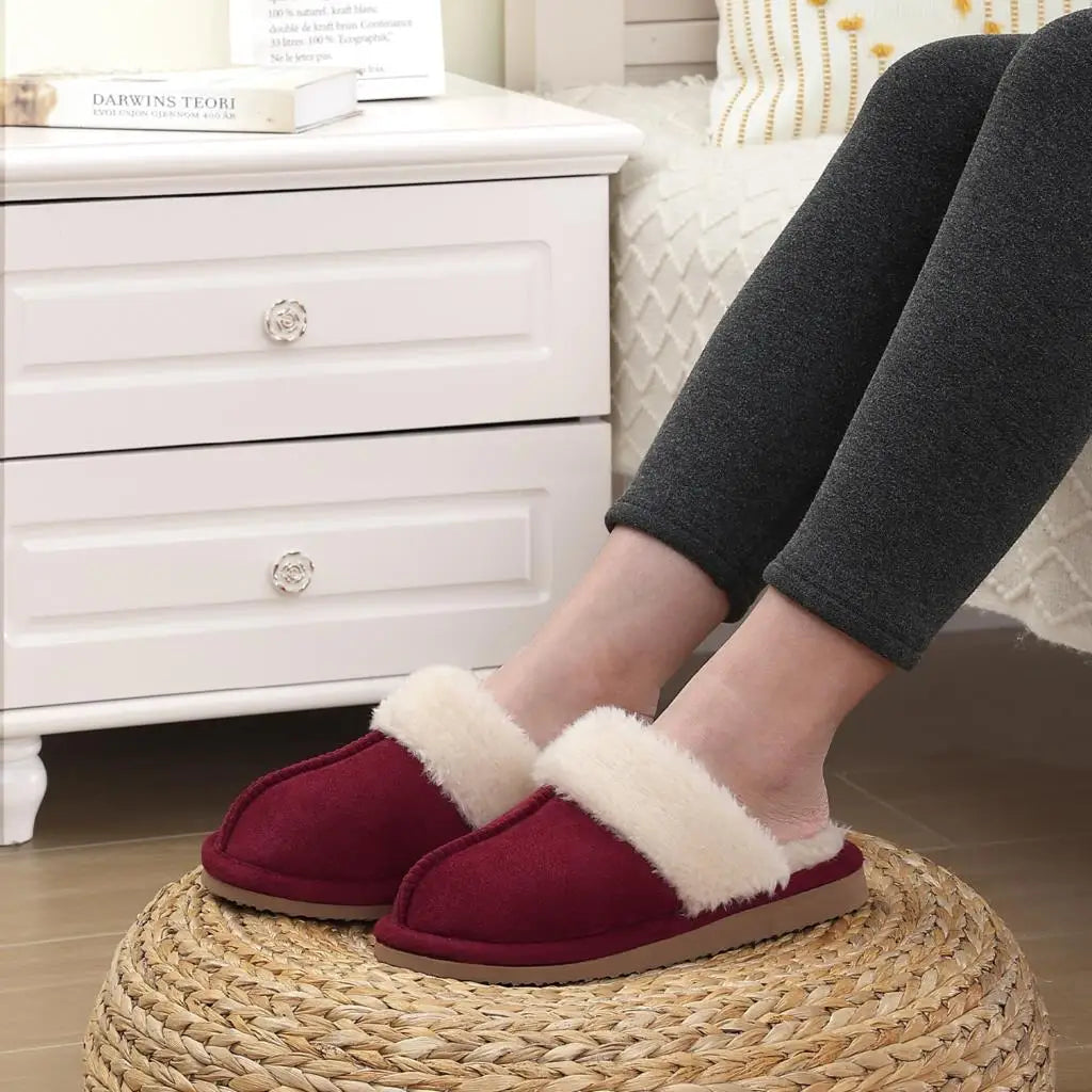 Unisex Winter Fur Slippers Home Suede Mules Short Plush Slippers For Indoor Warm Cosy Fuzzy Flats Slides For Men & Women