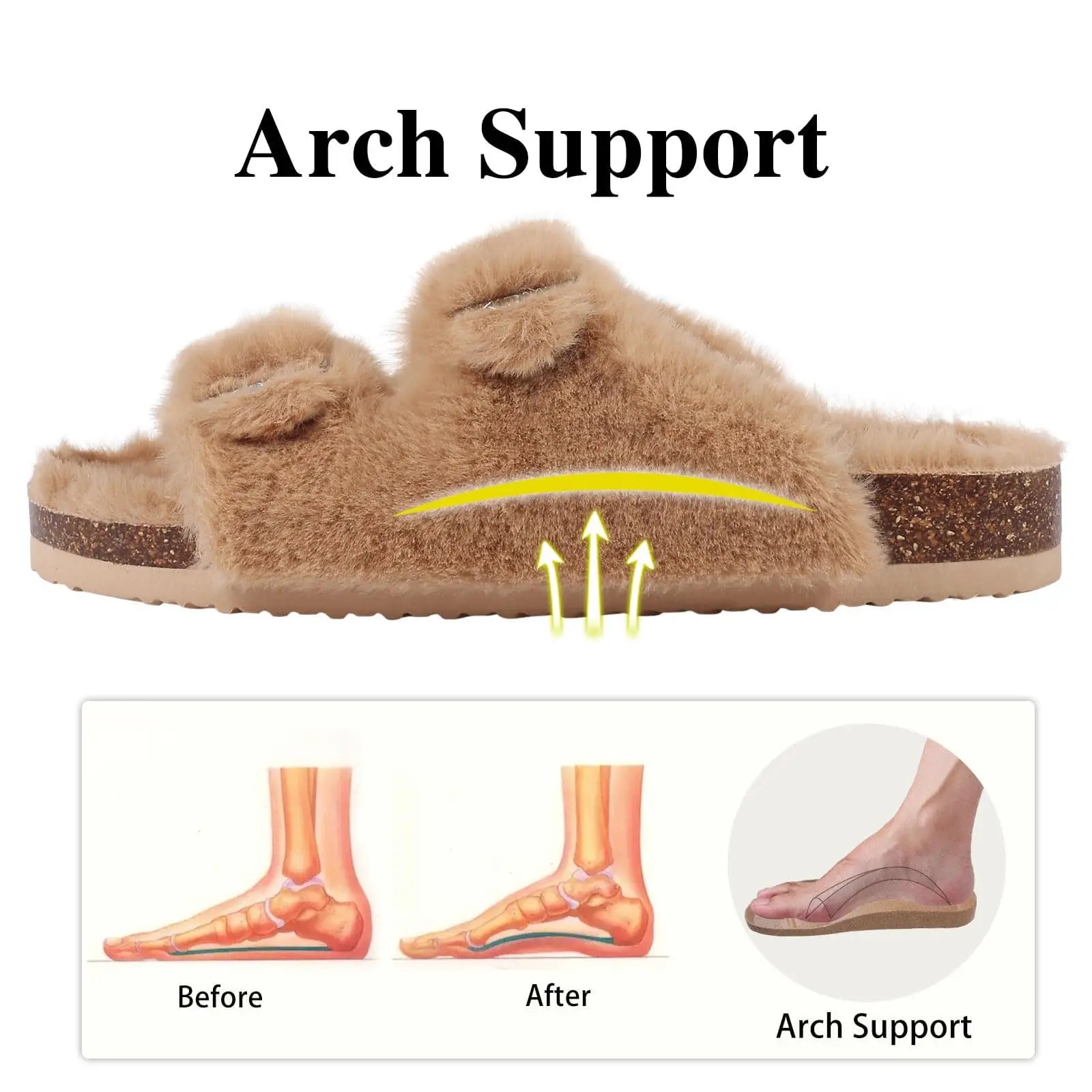 Women's Winter Warm Leisure Slippers Non-Slip Outdoor Slides Cork Insole Cosy Slip-On With Arch Support Suitable As Ladies' Sandals
