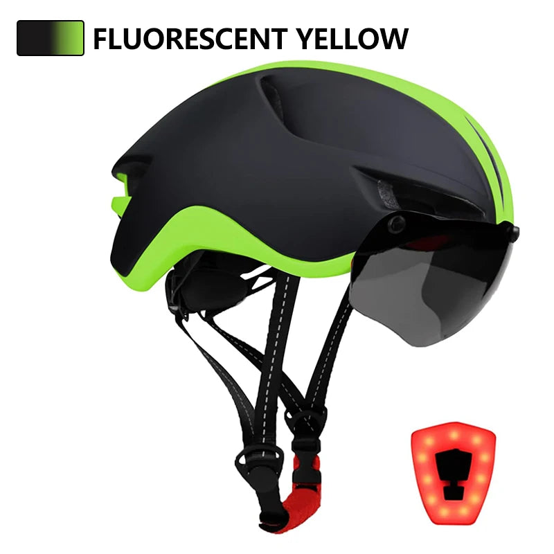 New Road Mountain Bike Helmet Adult Men's Outdoor Sports Cycling Safety Hat With LED Charging Taillight Goggles