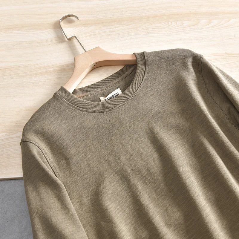 Lente Nieuwe Amerikaanse Retro Lange Mouw O-hals Effen Kleur Sweatshirts Heren Eenvoudige 100% Katoen Gewassen Trui Casual Sportkleding