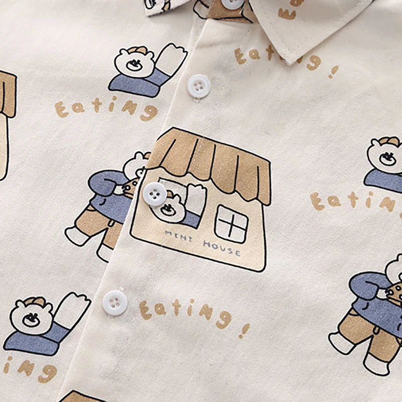 Herfst kinderkledingset kinderen schattige cartoon beer shirt + effen overall jongens 2 stuks dunne stijl outfit 1-3 jaar unisex