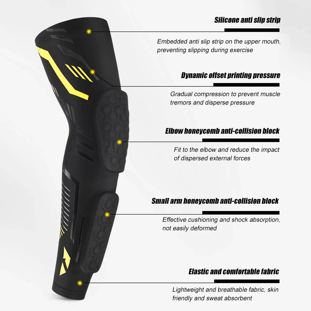 Sports Anti-Collision Padded Arm Sleeves For Protection of Elbow and Forearm During Sports - Honeycomb Pads For Men & Women
