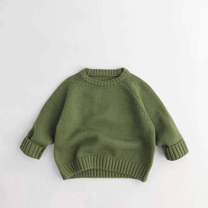 Pure Cotton Solid Kids Sweaters Vintage Boys Pullover Knitwear Toddler Girls Sweater Shirt Outwear For Children 1-6Y Unisex