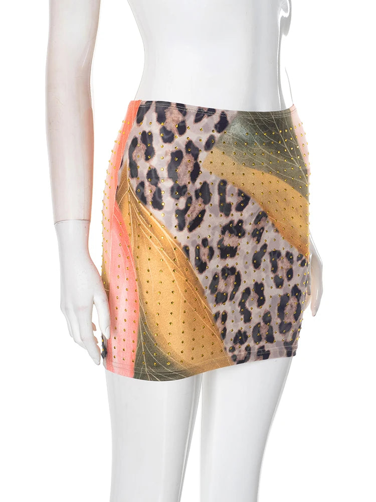 Strass luipaardprint rokken dames wilde basic wilde zomer trend Y2K hottie sexy skinny party clubwear mini bottom