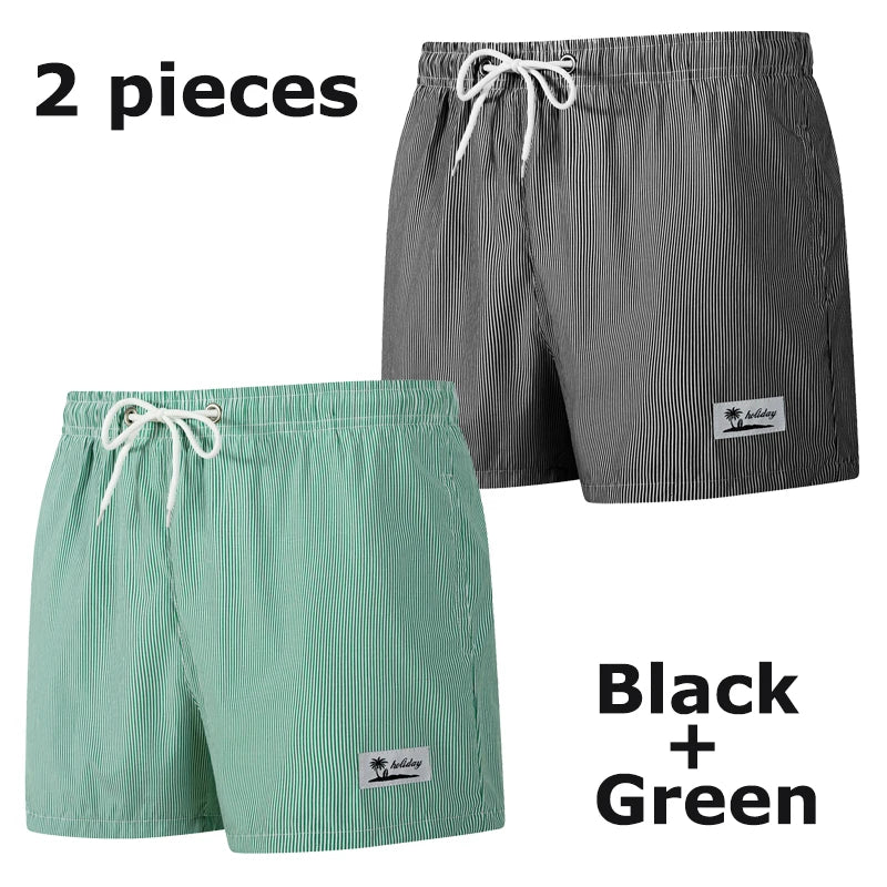 Men’s Quick-Dry Striped Swim Shorts – Beach Board Shorts with Mesh Liner & Pockets for Summer Swimwear