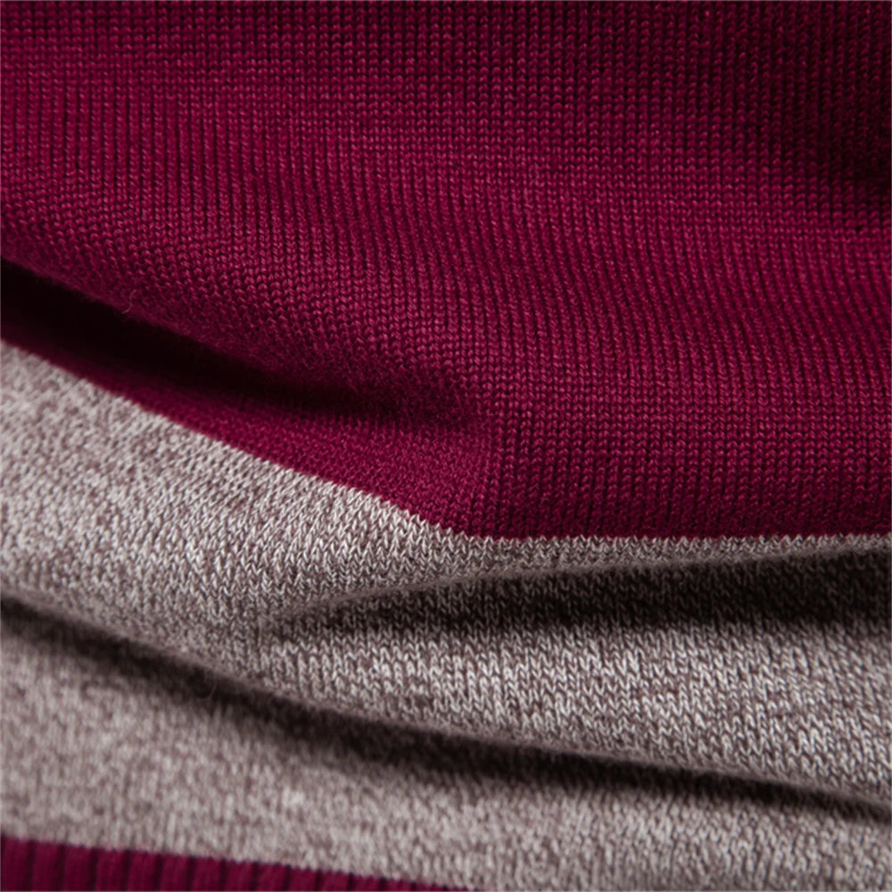 Herren-Pullover mit Streifen aus Baumwolle und Polokragen zum Knöpfen, lässiger Business-Pullover für Herren