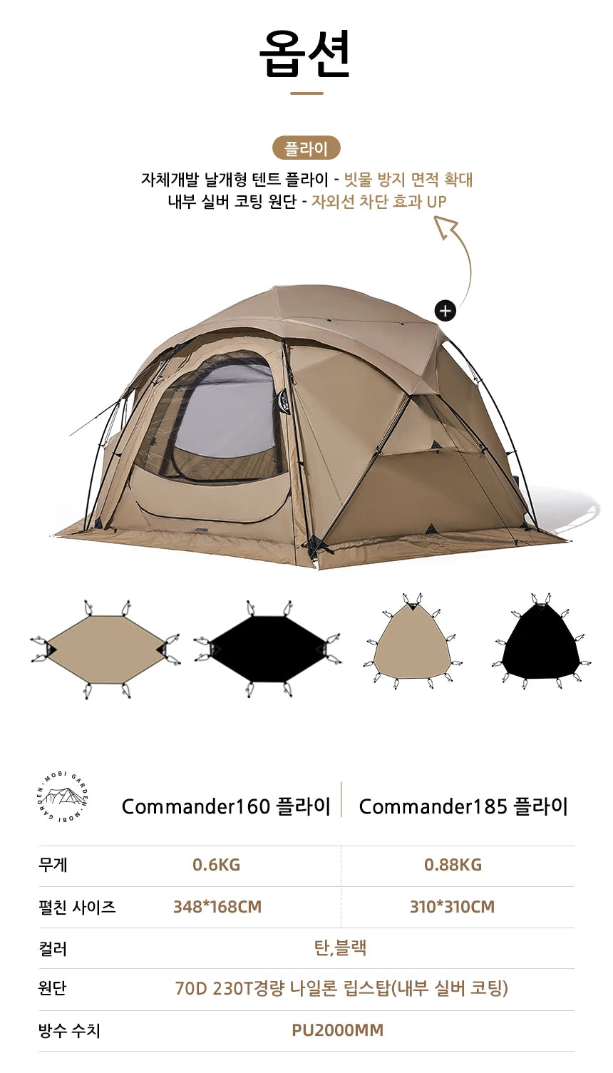 Camping Tent Commander Dome Tent Shelter Waterproof Windproof Ultra-light 70D Nylon 160/185/245CM