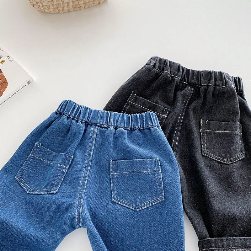 New Autumn Kids Jeans Children Girls Solid Colour Denim Blue Pants Baby Boys Cute Casual Trousers 9M-5T Unisex