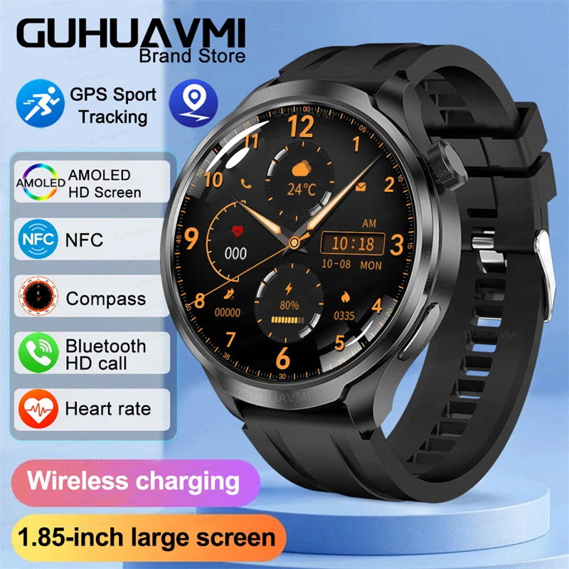 GPS Sports Smartwatch Men AMOLED Screen Compass Altimeter Heart rate BP NFC Bluetooth Call Smart Watch For Men - Compatible With HUAWEI IOS