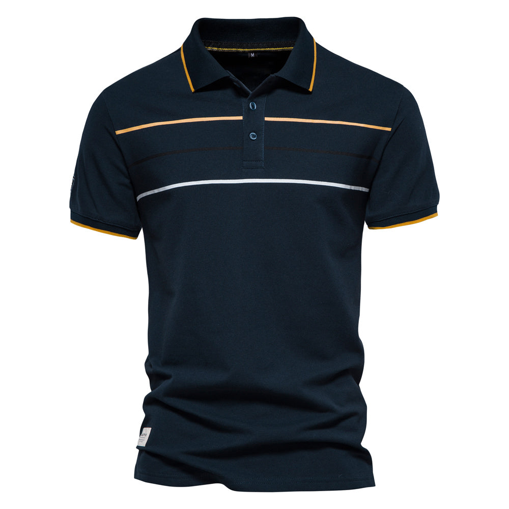 Men's Polo Shirts Cotton Short Sleeve Striped Contrast Colour Polo Shirts for Men Brand High Quality Social Polos Male