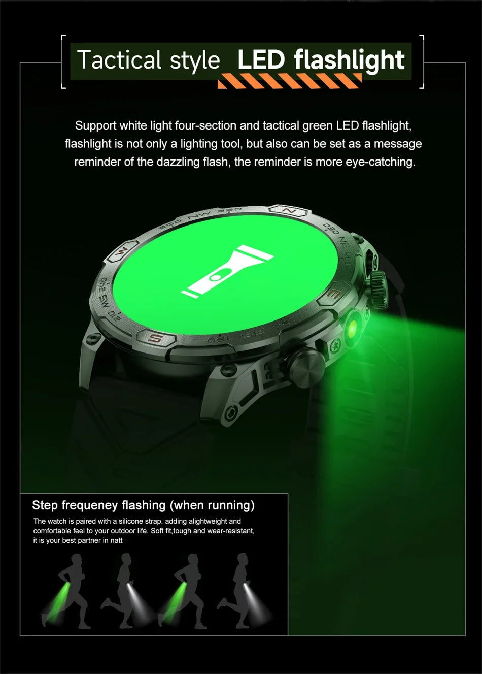 Outdoor Military Smart Watch Men Compass GPS Track Bluetooth Call IP68 Waterproof AMOLED Screen Smartwatch Compatible with Android IOS