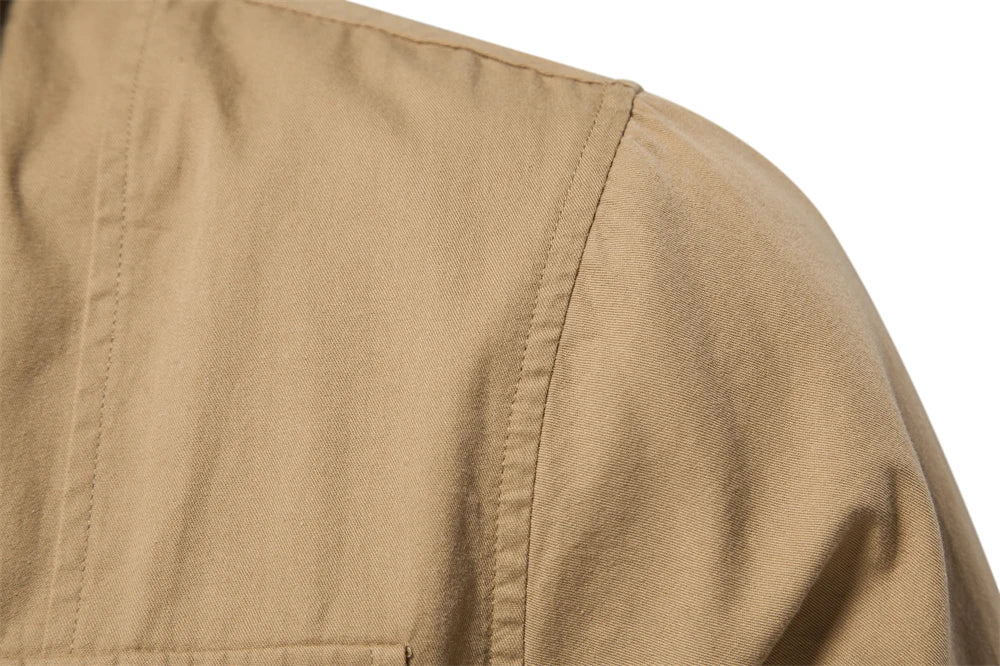 Men's Autumn Military Style 100% Cotton Pocket Shirt Solid Colour Slim Casual Long Sleeve Male Shirt For Men
