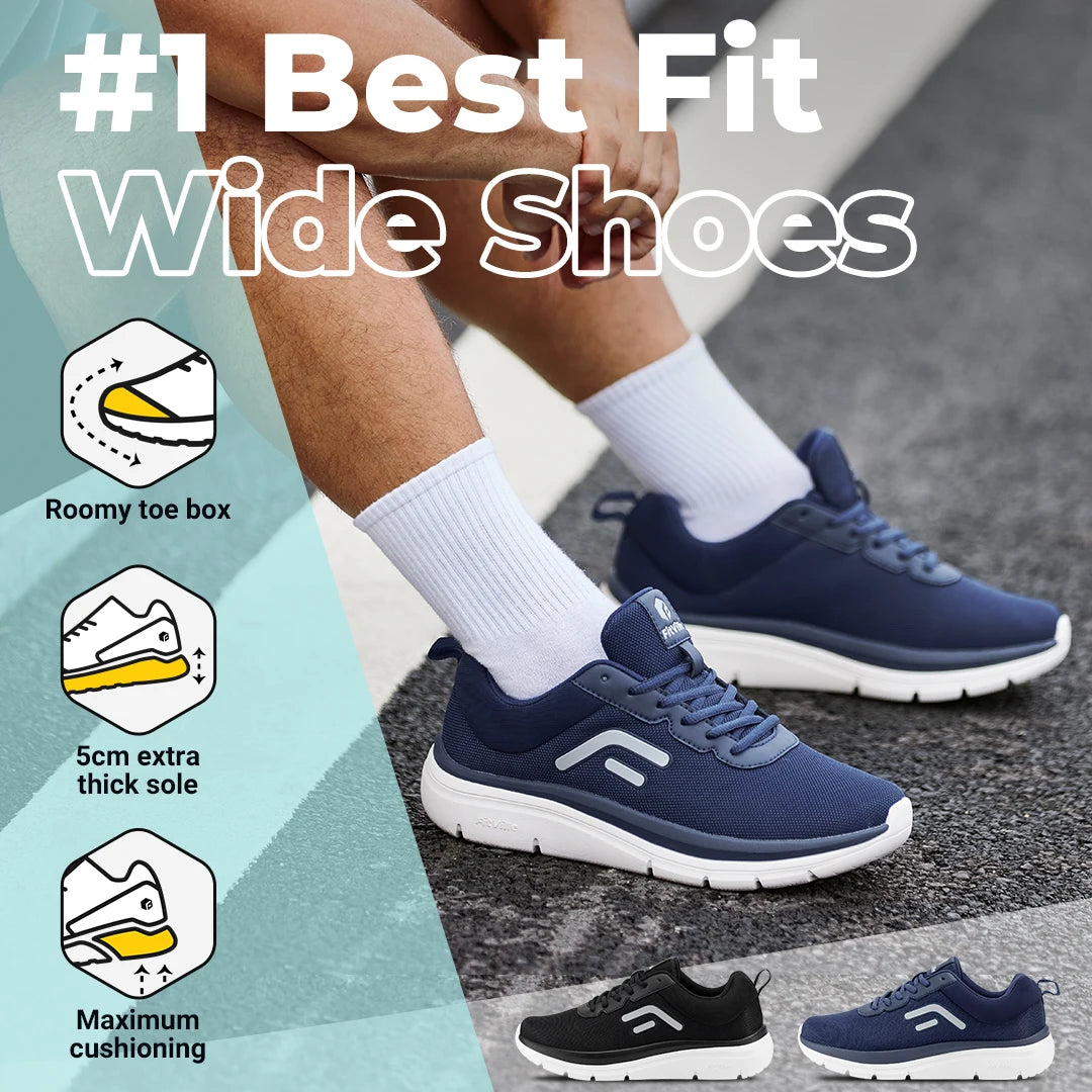 Men's Wide Width Thick Sole Walking Shoes - Lightweight And Breathable Sneakers For Plantar Fasciitis Pain Relieve