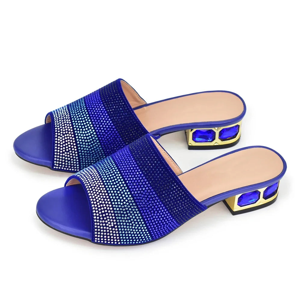 Women's Luxury Rhinestone Crystal Pumps 2024 New Fashion Slippers Sandals Party Low Heels Elegant Italian Women Shoes