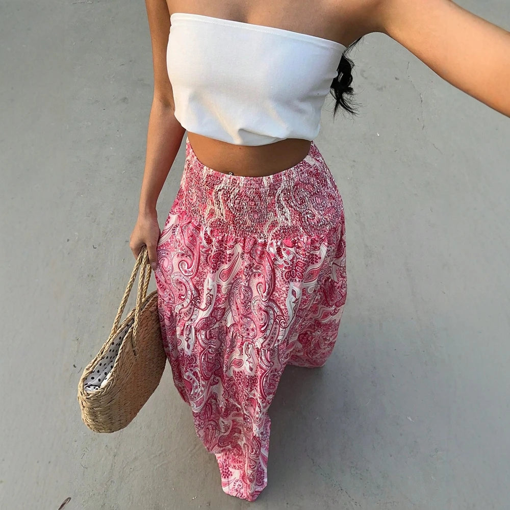 Skirts Summer Elegant Fashion Korean Retro Vintage Natural Waist A-Line Maxi Business Skirts For Women