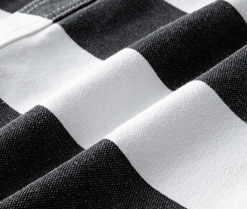 Herfst Nieuwe Amerikaanse Retro 16oz Zwaargewicht Gevangenis Gestreepte Jas Herenmode Puur Katoen Gewassen Dikke Canvas Motorjas