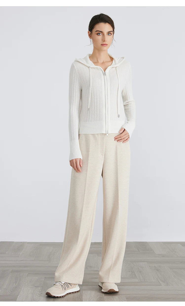 Women's High-Quality Winter Luxury Brand Long-Sleeved Hooded Cardigan & Knitted Sweater With 94% Cashmere For Ladies