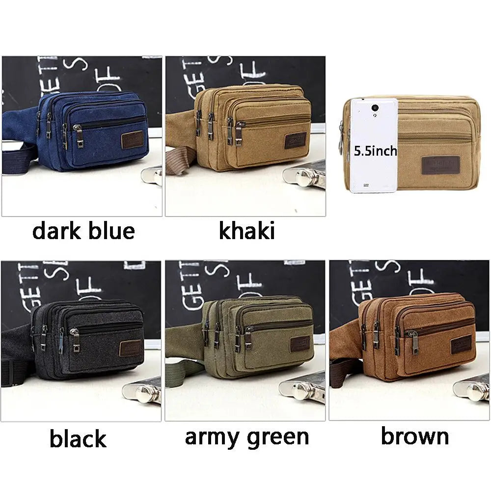 Men’s Canvas Waist Bag – Multifunction Fanny Pack Belt Bag for Travel, Outdoor Sports & Everyday Use