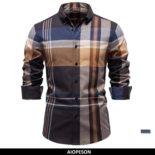 Men's Classic Plaid Shirt 100% Cotton Long Sleeve Autumn Winter Thickened Office Formal Business Executive Shirts For Men