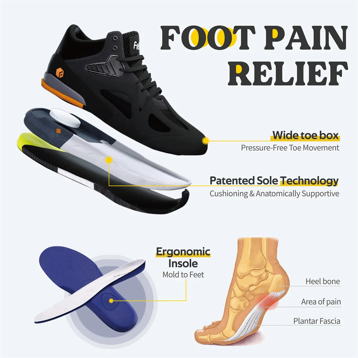 Men's High-Top Basketball Shoes Widened Lightweight Casual Sneakers Breathable For Swollen Feet Pain Relieve