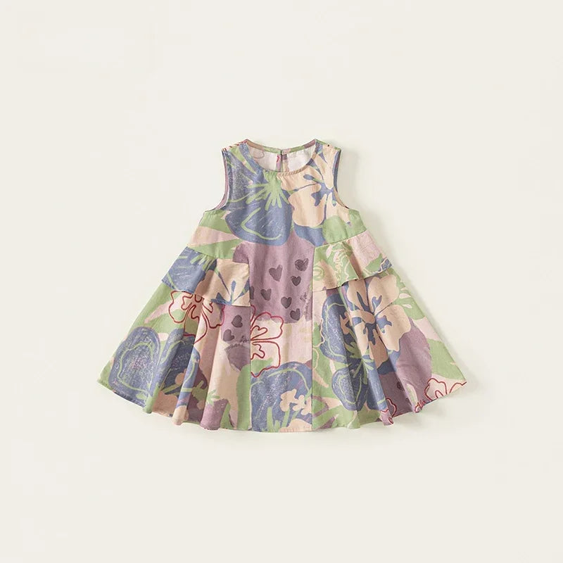 New Summer Girls Printing Dress Kids Cute Sleeveless Multi-Colour Dress Children Loose Thin Clothes 1-7T Girls
