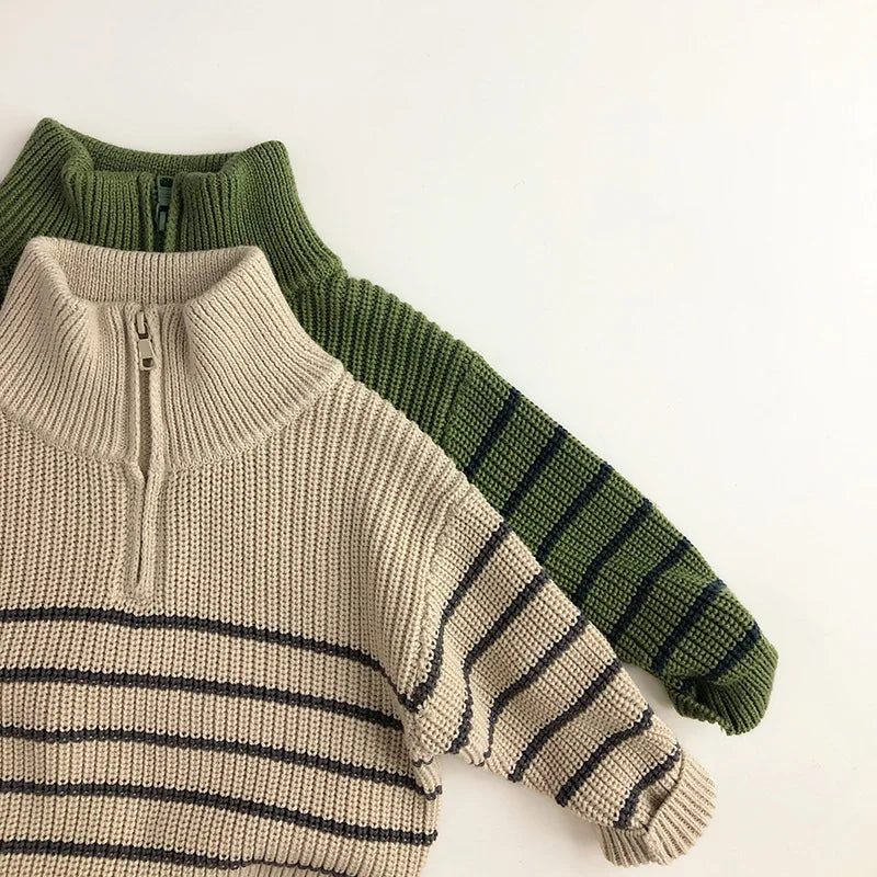 Autumn Stand Collar Kids Clothes Jacket Sweaters Classic Striped Boys Sweater Half Zipper Girls Knit Pullover Children Tops 1-6Y Unisex
