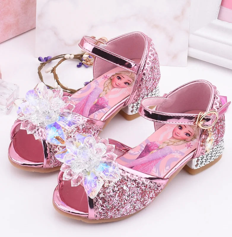 New Elsa Shoes For Girls Cartoon Leather Children Shoes Frozen Princess Kids Shoes Girl Sandals Dress Snow Queen Sandal Koreans