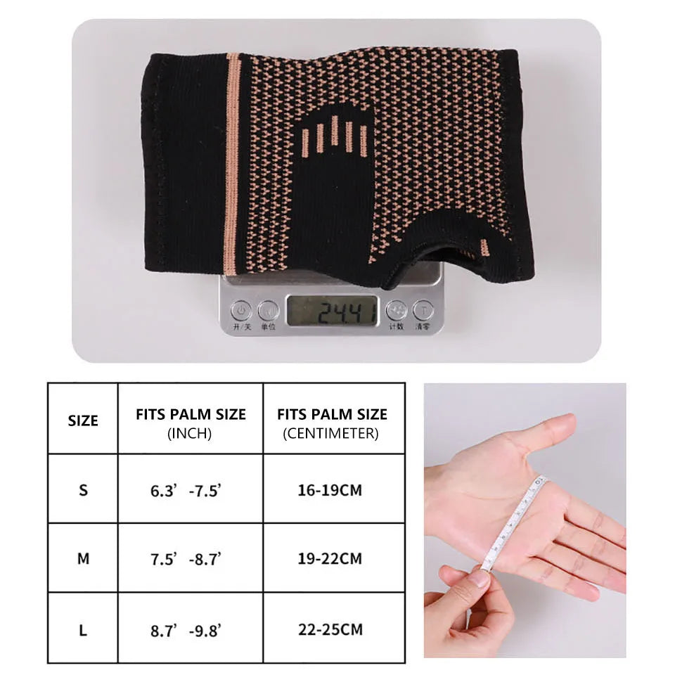 1 stuk kopervezel bracer pols elastische sportbandage polsband hand gym ondersteuning pols brace wrap tennis fitness powerlifting