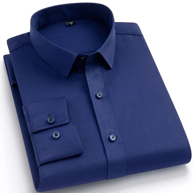 Non-iron Solid Office Shirts for Men Latest Anti-wrinkle Comfort Soft Business Without Pocket Smart Causal Purple Slim Fit Blous