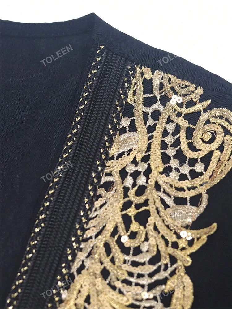 Women's Plus Size Elegant Sequin Water Soluble Lace Decorated Long Flare Sleeve Coat With Matching Dresses For Spring/Summer