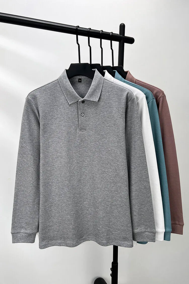 Men's 100% Cotton Polo Shirt, Four Seasons Universal Leisure Long Sleeve, Breathable Lapels T-shirt, Perfect and Durable for Golf Sports