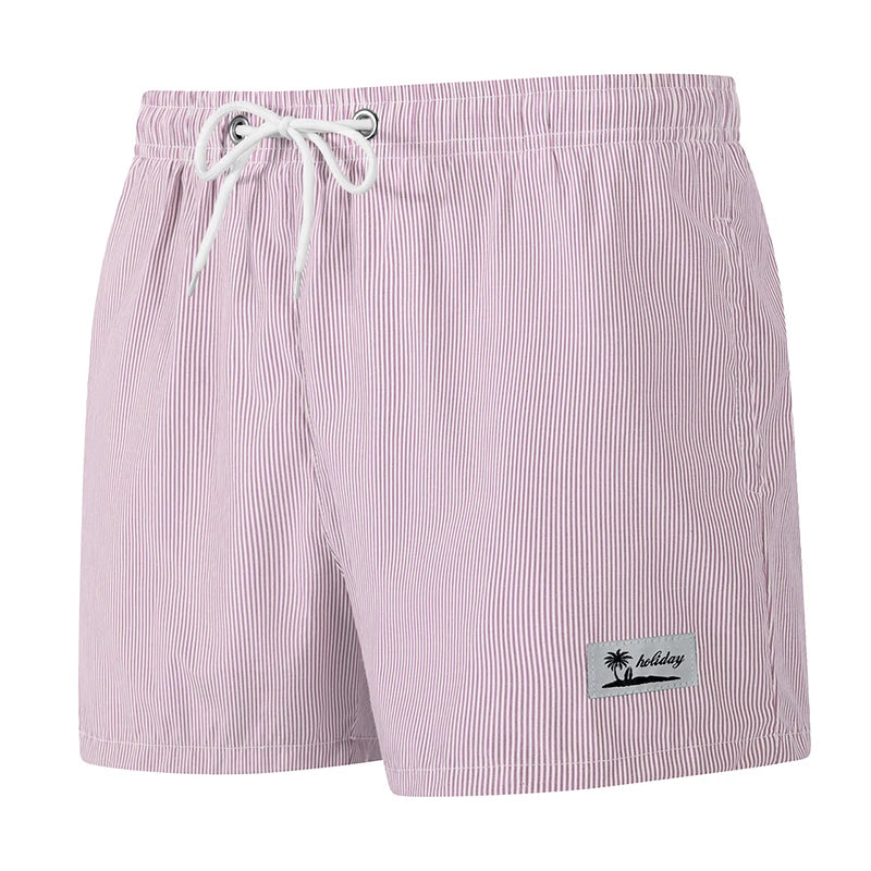 Men’s Quick-Dry Striped Swim Shorts – Beach Board Shorts with Mesh Liner & Pockets for Summer Swimwear