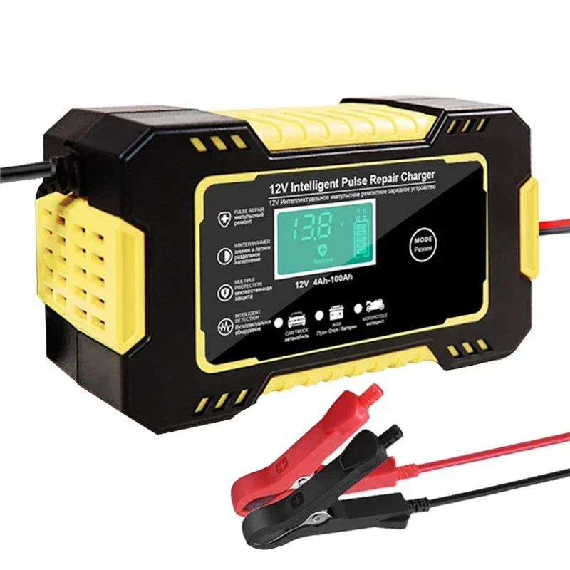 EAFC Full Automatic Car Battery Charger 12V Digital Display Battery Charger Power Puls Repair Chargers Wet Dry Lead Acid