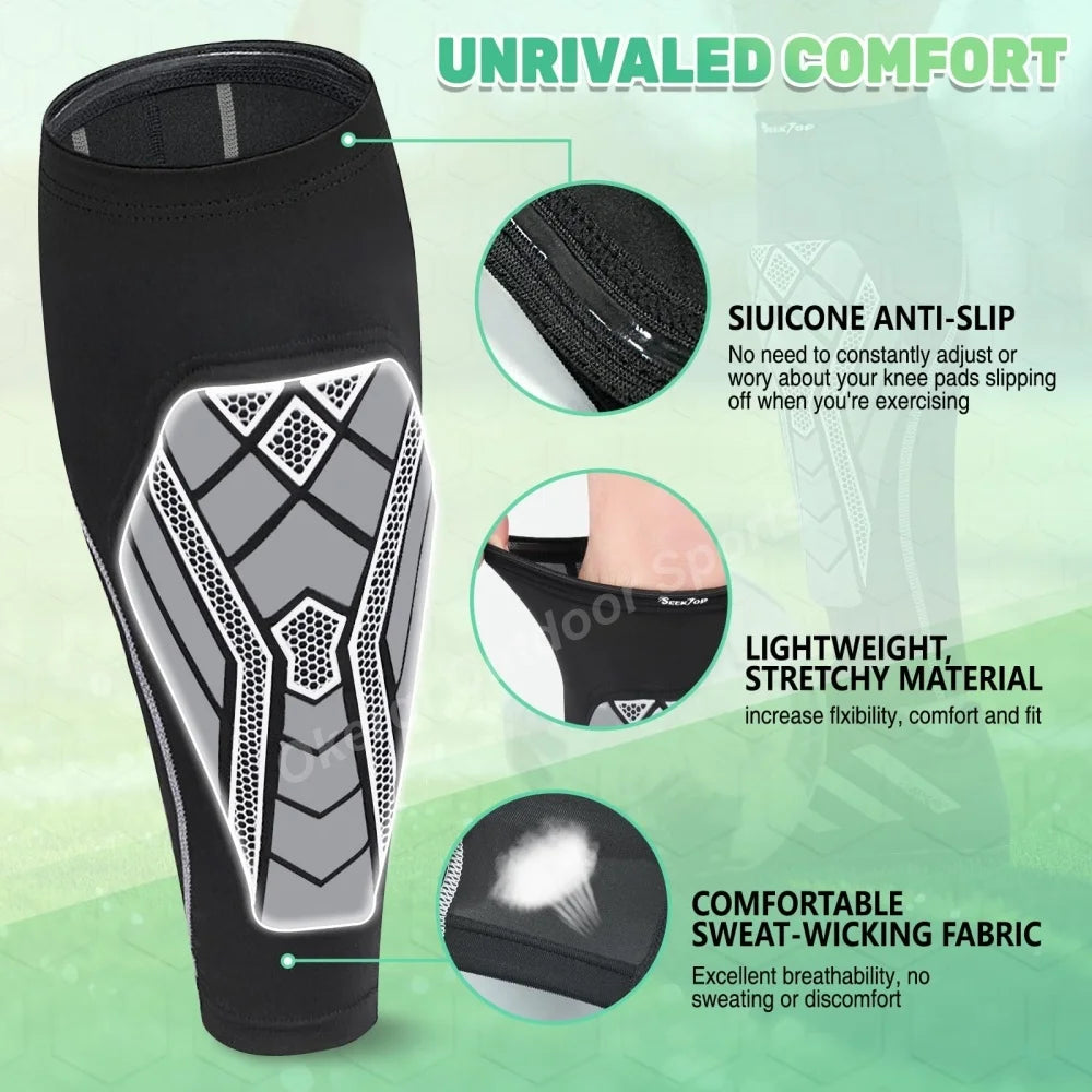 1Pair Unisex Calf Compression Sleeves with EVA Pad, Leg Support For Shin Splints - Shin Guards For Football And Track Sports