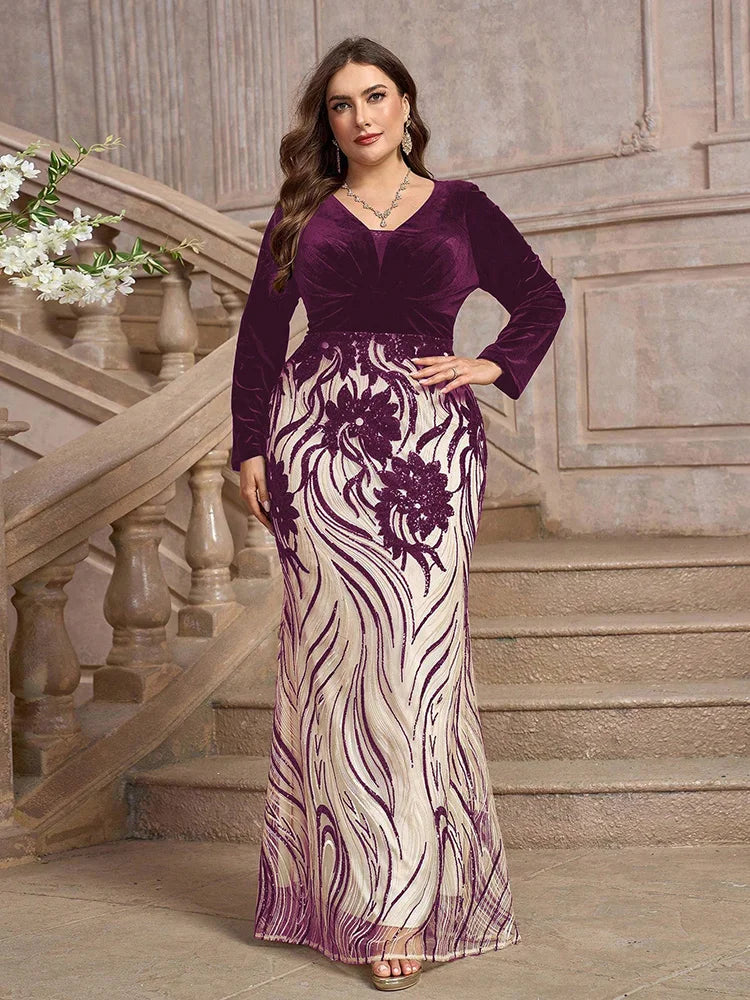 Women's Formal Evening Plus Size Gown (Embellished) New Autumn Winter Luxury Elegant Embroidery Party Maxi Dresses