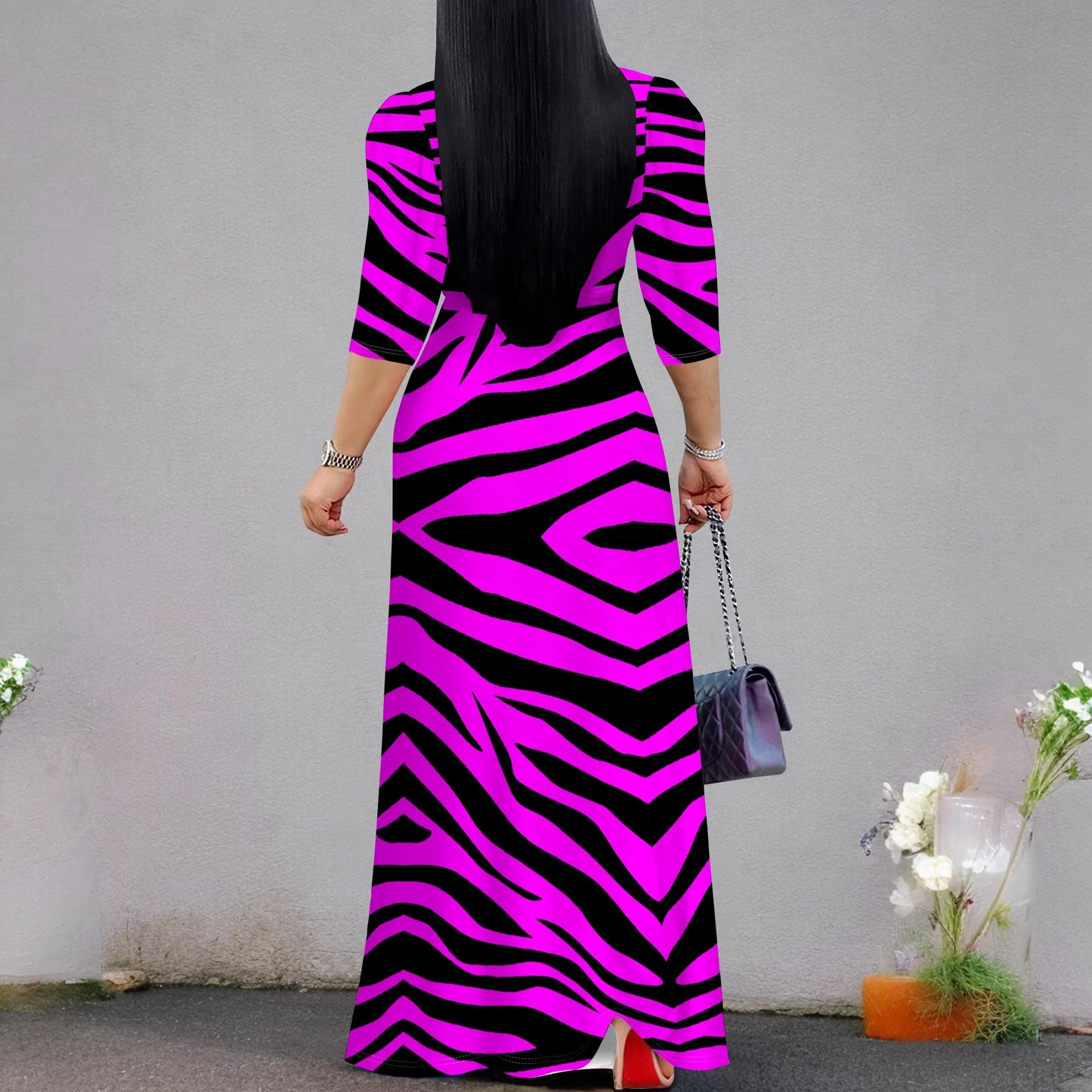 Women's V Neck Wrap Maxi Dress Casual 3/4 Sleeve Bodycon Dress Summer Dress with Belt