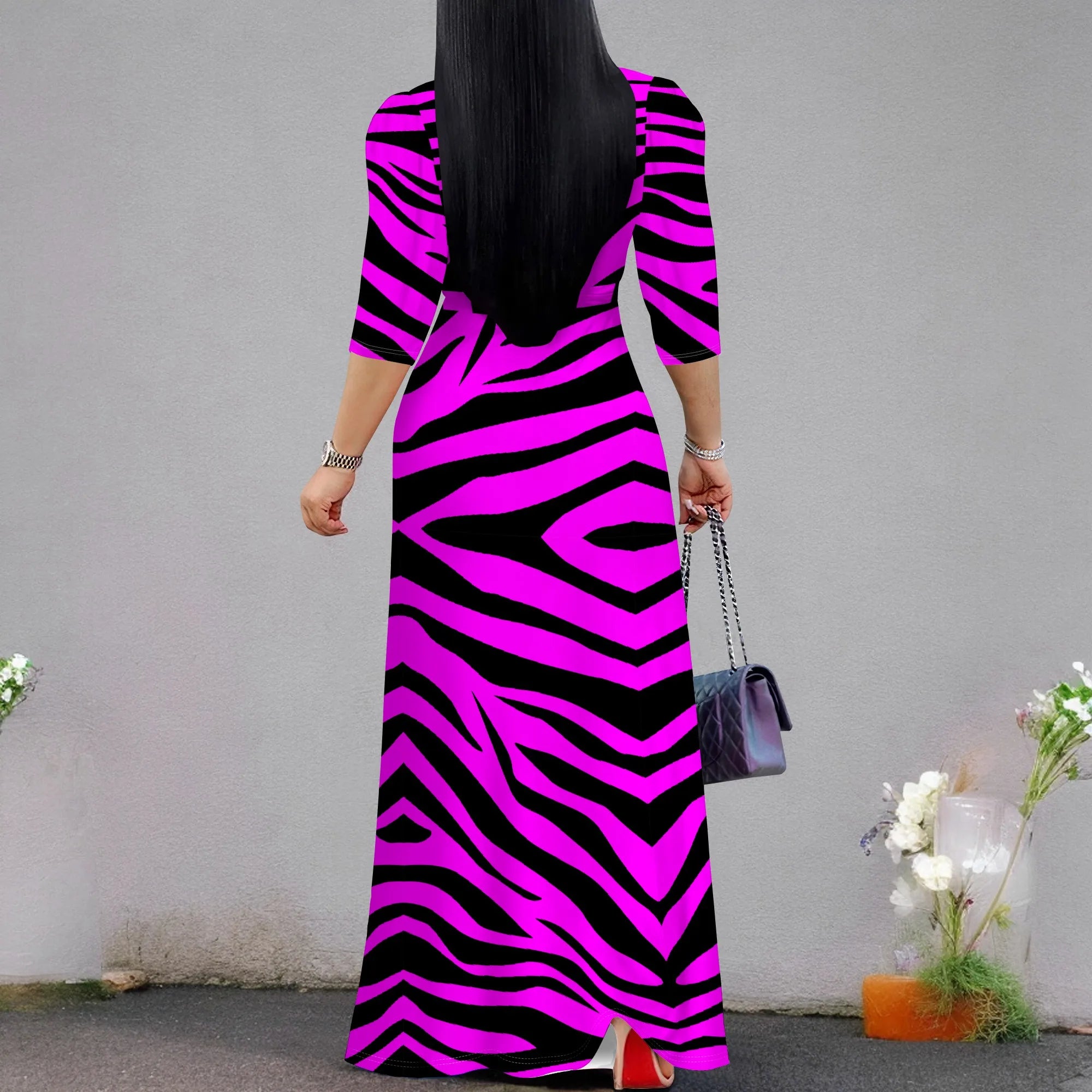 Women's V Neck Wrap Maxi Dress Casual 3/4 Sleeve Bodycon Dress Summer Dress with Belt