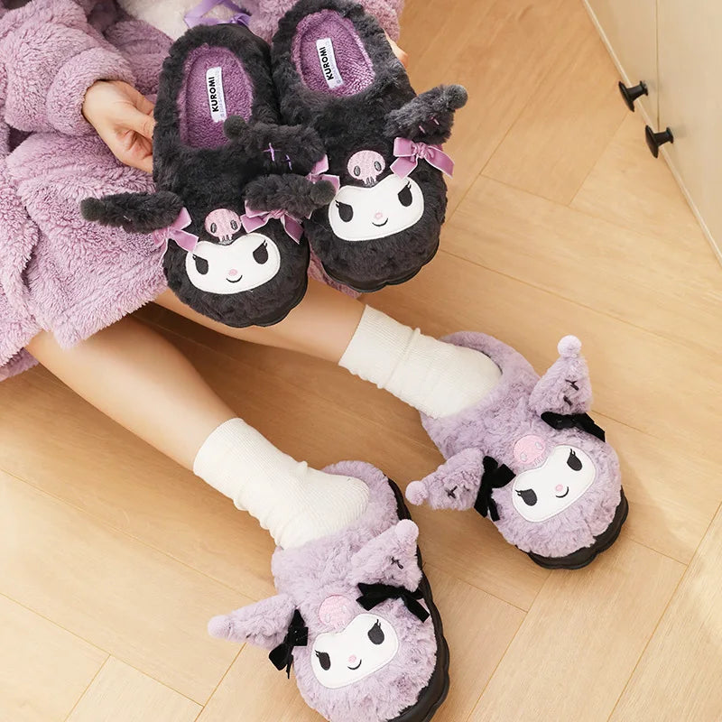 Kids' Slippers House Shoes Cartoon Kuromi Winter Shoes Warm Anti-Slip Soft Bottom Shoes For Girls Size 36-41