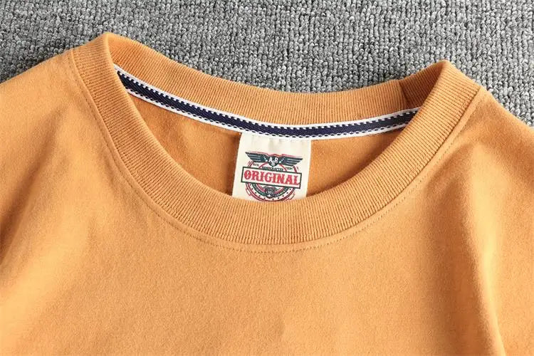 2025 Summer American Retro Short Sleeve O-neck Skeleton Motorcycle Printed T-shirt Men's Fashion 100% Cotton Washed Casual Tops