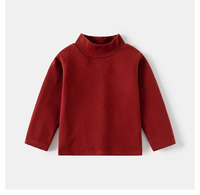 New Autumn Kids Bottoming Shirt 2-6T Children Solid Colour High Collar Undershirts Girls Boys Tops Unisex