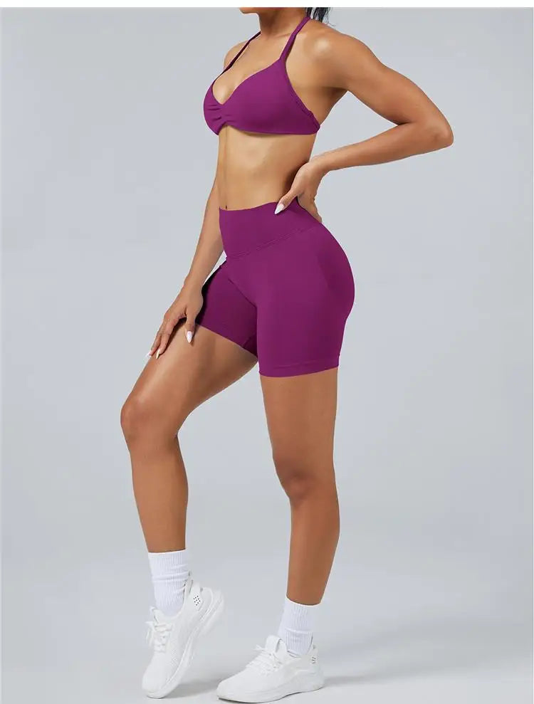 Seamless High Support Impact Yoga Bra Women Strappy Sport Bra Thin Strap Halter Workout Tank Fitness Top Gym Wear