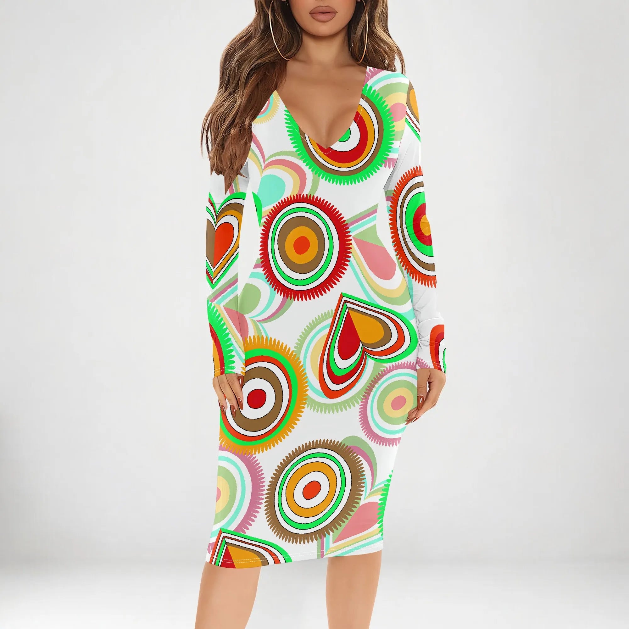 Womens Bodycon White Dark Blue line Flower Print Round Neck Ruffle Ruched Party Knee Length Pencil Dress